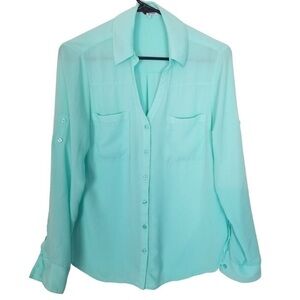 Express Women's Aqua Button Down Shirt COMES WITH EXTRA BUTTON